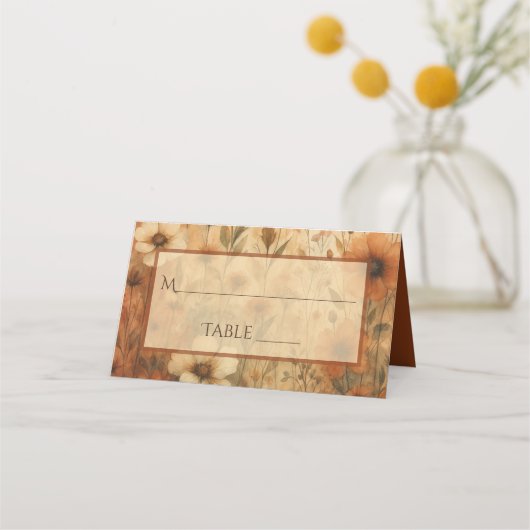 Burnt Sienna Boho Floral Elegant Wedding Write-In Platzkarte (Vorderseite)