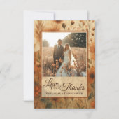 Burnt Sienna Boho Wildflowers Photo & Note Wedding Dankeskarte (Vorderseite)