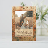Burnt Sienna Boho Wildflowers Photo & Note Wedding Dankeskarte (Stehend Vorderseite)
