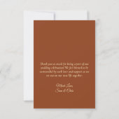 Burnt Sienna Boho Wildflowers Photo & Note Wedding Dankeskarte (Rückseite)