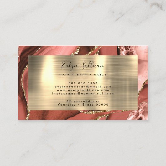 Burnt Sienna Brown Gold Agate Business Card Visitenkarte (Rückseite)