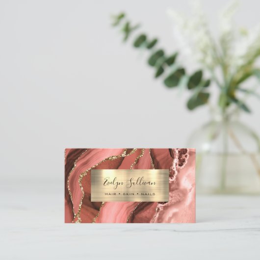 Burnt Sienna Brown Gold Agate Business Card Visitenkarte (Stehend Vorderseite)