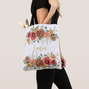 Burnt Sienna Coral Floral Watercolor Bouquets Name Tasche