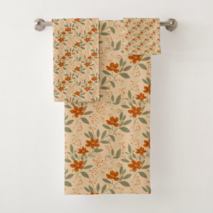 Burnt Sienna und Honey Gold Minimalistische Floral Badhandtuch Set