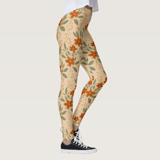 Burnt Sienna und Honey Gold Minimalistische Floral Leggings (Rechts)