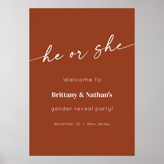 Burnt Terracotta Gender Reveal Willkommenszeichen Poster (Vorne)