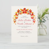 Burnt Tropical Hibiskus Florals Foto Hochzeit Einladung (Stehend Vorderseite)