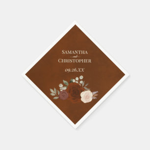 Burnt Umber Boho Floral Diagonal Wedding Serviette