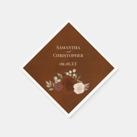 Burnt Umber Boho Floral Diagonal Wedding Serviette (Ecke)