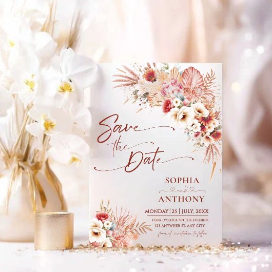 Burnt Umber Boho QR Code Foto Wedding Save The Date