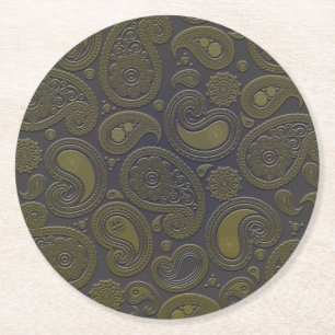 Burnt Umber Yellow Paisley motif Runder Pappuntersetzer