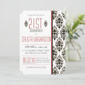 Burnt Vintag Damask 21. Geburtstag Party Einladung (Stehend Vorderseite)