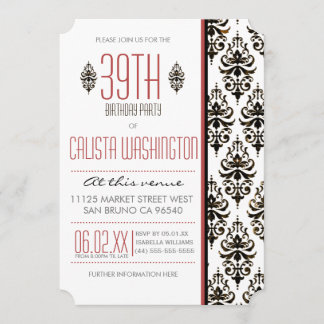 Burnt Vintag Damask 39. Geburtstagsparty Einladung