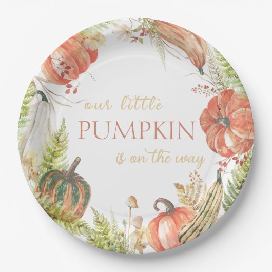 Burnt Watercolor Pumpkin Fall Floral Baby Dusche Pappteller (Vorderseite)
