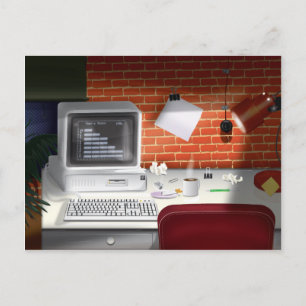 Büro der 1980er Jahre mit Retro-klassischem Comput Postkarte