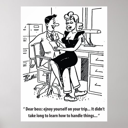 Büro Humor, Mann und Hübsche Frau Poster (Vorne)