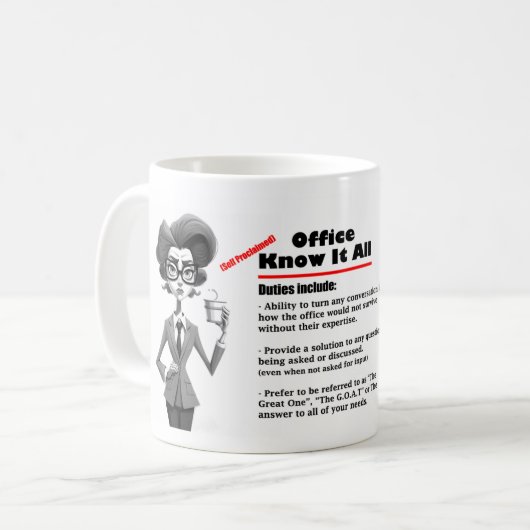 Büro Humor weiß es alles Kaffee Tasse 2 (Vorderseite Links)