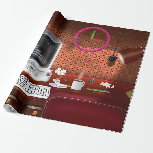 Büro Klassiker der 1980er mit Computer Geschenkpapier (Ungerollt)