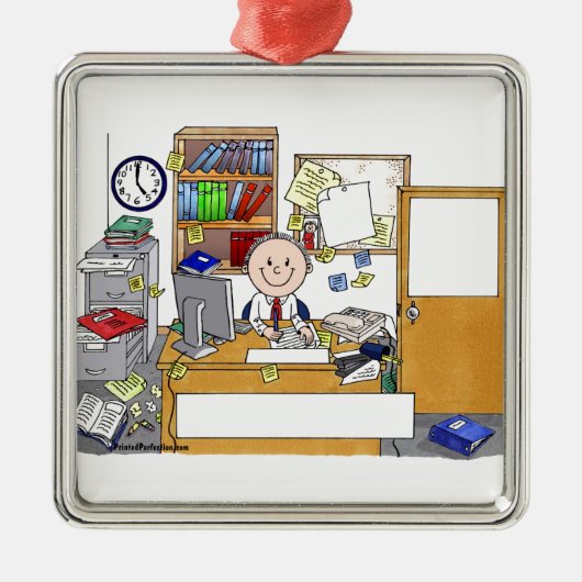 Büro - Messy, männlich Silbernes Ornament (Vorne)