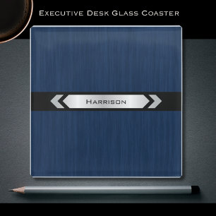 Büroaccessoire Blau Silber Schreibtisch Executive Glasuntersetzer
