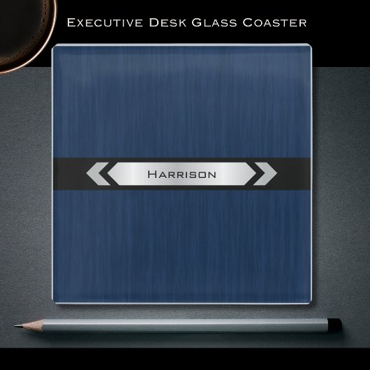 Büroaccessoire Blau Silber Schreibtisch Executive Glasuntersetzer