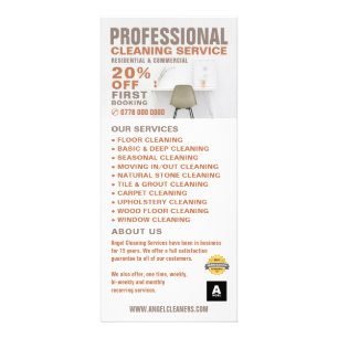 Büroschreibtisch, Rack-Karte für die Reinigungskos Werbekarte