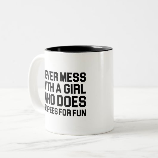 Burpees für Spaß Zweifarbige Tasse (Vorderseite Links)