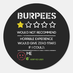 Burpees würden null Sterne nicht empfehlen Lustige Runder Aufkleber