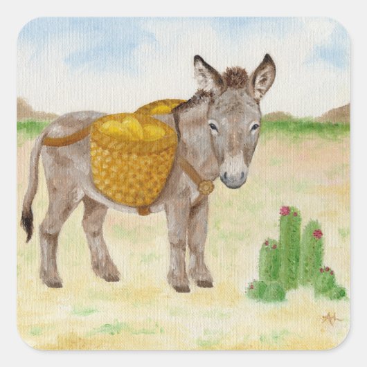 Burro mit Korbkleber Quadratischer Aufkleber (Vorderseite)