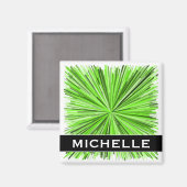 Burst of Green Lines Pattern + Individuelle Name M Magnet (Vorderseite/Rückseite)