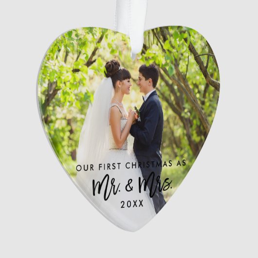 Bürsten-Skript-erster Weihnachtsherr u. Frau Foto Ornament (Vorderseite)
