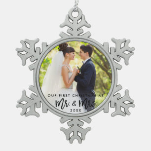 Bürsten-Skript-erster Weihnachtsherr u. Frau Schneeflocken Zinn-Ornament