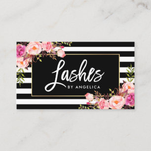 Bürsten-Skript peitscht rosa mit Blumengestreifte Visitenkarte