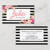 Bürsten-Skript-rosa mit Blumenpeitschen Striped Visitenkarte (Vorne/Hinten)