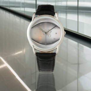 Bürstener Stahl mit graviertem Monogramm-Muster Armbanduhr