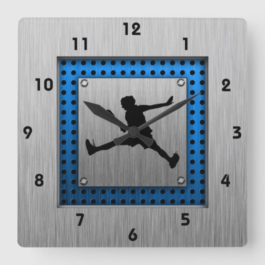 Bürstenes Aluminium-Look Tennis Quadratische Wanduhr (Vorderseite)