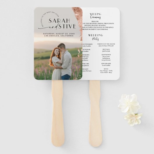 Bürstengold Rose Einfach Minimal Foto Hochzeit Fächer (Vorne und Hinten)