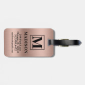 Bürstet Metall-Rosé-Bold-Monogramm Personalisiert Gepäckanhänger (Rückseite horizontal)
