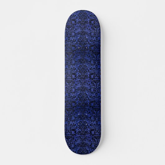BÜRSTETEN SCHWARZER MARMOR DAMASK2 U. BLAU METALL SKATEBOARD (Vorne)