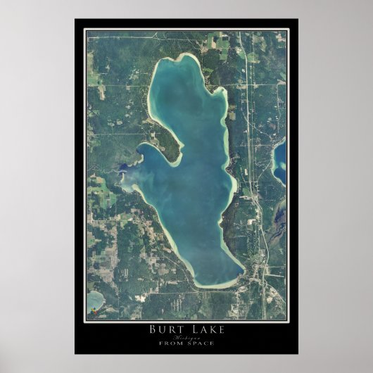 Burt Lake Michigan Satellite Poster Karte (Vorne)