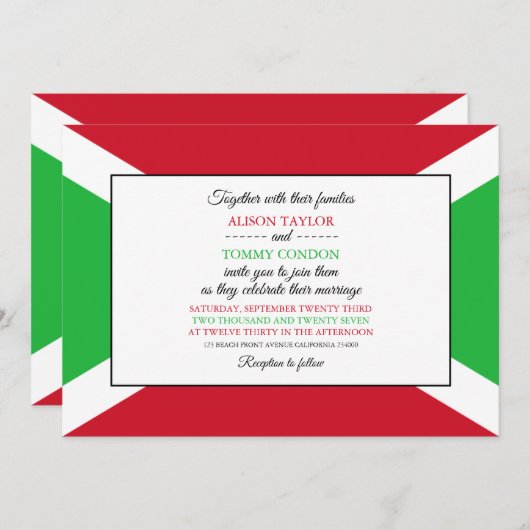 Burundische Flagge, Flagge von Burundi Hochzeit Einladung (Vorne/Hinten)