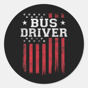Bus Driver American Flag USA Patriot Patriotic T-S Runder Aufkleber