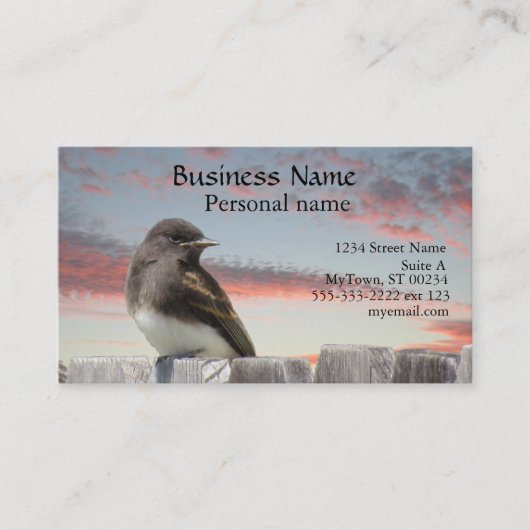 Bus. Karte - Vögel auf Zaun bei Sonnenuntergang (Vorderseite)