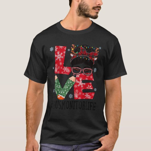Bus Monitor Love Christmas Messy Bun Reindeer Buff T-Shirt (Vorderseite)