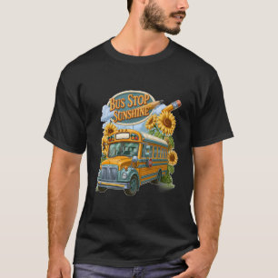 Bus Stop Sunshine Schulbus und Sonnenblumen T-Shirt