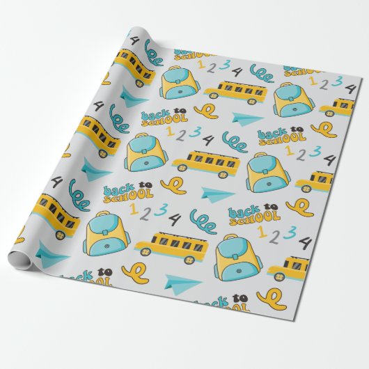 Bus- und Rucksackschule - Nahtloses Wrapping Paper Geschenkpapier (Ungerollt)
