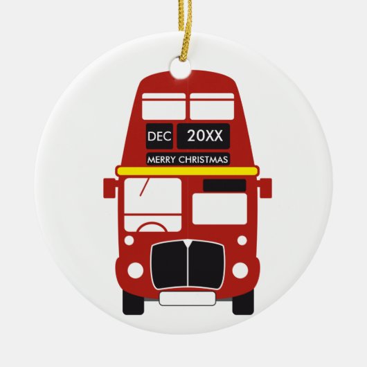 Bus-Weihnachtsverzierung Londons rote Keramikornament (Vorne)
