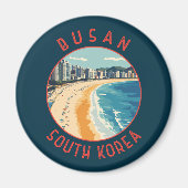 Busan Haeundae Beach Retro Distressed Circle Magnet (Vorne)