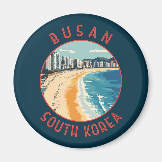 Busan Haeundae Beach Retro Distressed Circle Magnet (Vorne)