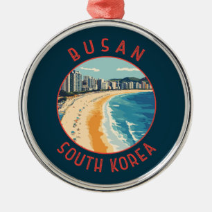 Busan Haeundae Beach Retro Distressed Circle Ornament Aus Metall